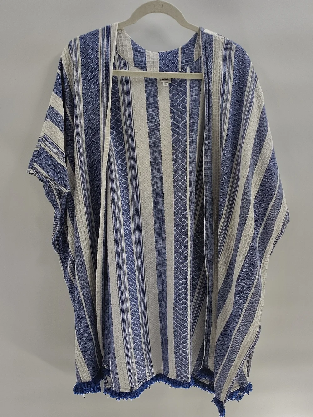 Echo Blue White Lightweight Cotton Open Front Kimono Jacket OS